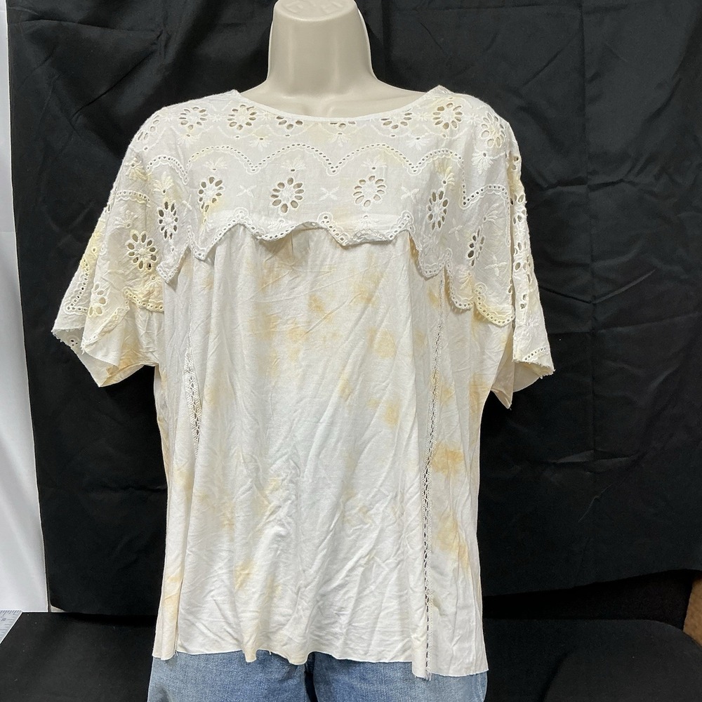 POL Oversized Tie-Dye White & Yellow T-Shirt Super Soft Top Size Small